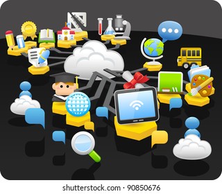 tablet pc, education,cloud computing  concept