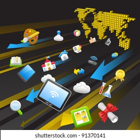 tablet pc, education,cloud computing  concept