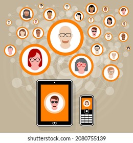 A Tablet PC and Feature Phone wirelessly connected to family, friends and colleagues across the world using a global-wide Social Media Platform.
