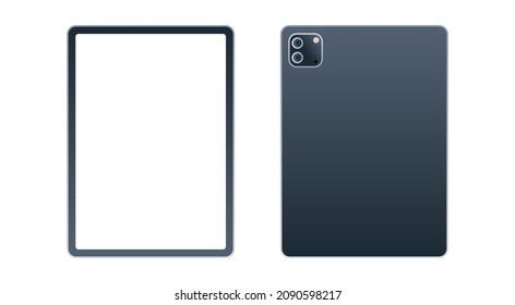 Tablet pc front and back view and technology flat vector illustration.