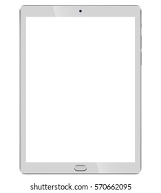 Tablet pc front view isolated on white background. Slate vector mockup with blank screen.