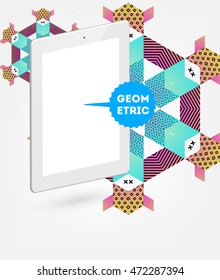 Tablet PC com plano de fundo abstrato geométrico, vetor