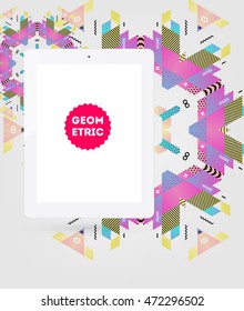Tablet PC with geometric abstract background, vector