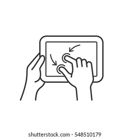 Tablet pc gesture vector icon. Linear style