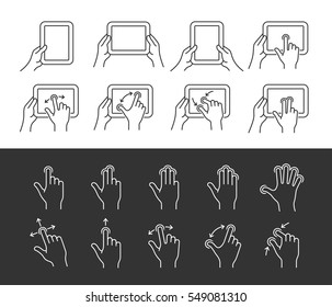 Tablet Pc Gesture Vector Icons. Gestures Icon Set. Linear Style