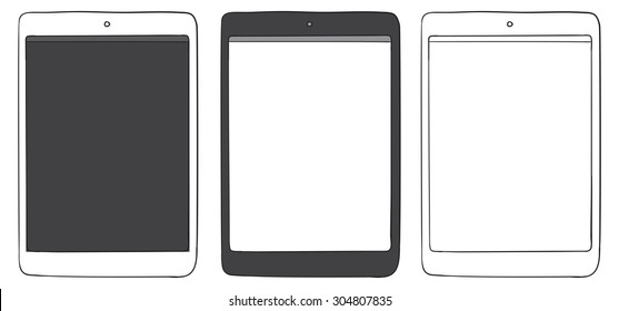 Tablet PC Hand Drawn Vector Icon Set.