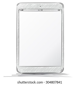 Tablet PC Hand Drawn Vector Illustration.