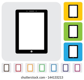 tablet PC or handheld computer icon(symbol) - simple vector graphic. The illustration has simple colorful icons on green,orange & blue backgrounds & is useful for websites,blogs,documents,printing,etc