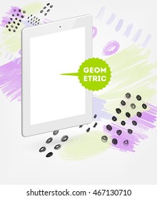 Icono de Tablet PC con diseño de fondo hipster de color de agua abstracto. Todos los elementos acuarelas son monocromos y de fácil recolección.