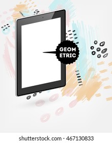 Tablet PC icon with abstract watercolor hipster background design. All aquarelle elements are monochrome and easy to recolor.