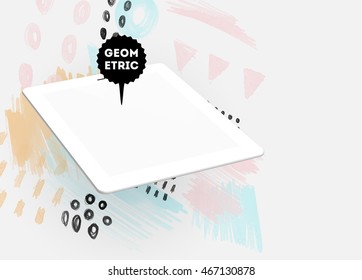 Tablet PC icon with abstract watercolor hipster background design. All aquarelle elements are monochrome and easy to recolor.