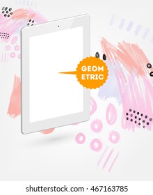 Icono de Tablet PC con diseño de fondo hipster de color de agua abstracto. Todos los elementos acuarelas son monocromos y de fácil recolección.