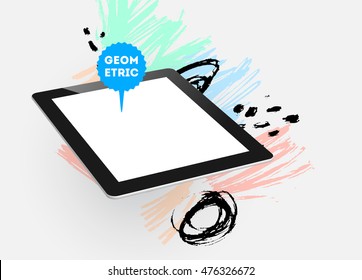 Icono de Tablet PC con diseño de fondo hipster de color de agua abstracto. Todos los elementos acuarelas son monocromos y de fácil recolección.
