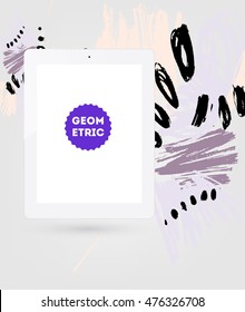 Icono de Tablet PC con diseño de fondo hipster de color de agua abstracto. Todos los elementos acuarelas son monocromos y de fácil recolección.