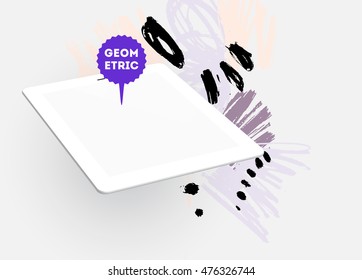 Icono de Tablet PC con diseño de fondo hipster de color de agua abstracto. Todos los elementos acuarelas son monocromos y de fácil recolección.