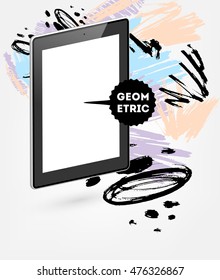 Icono de Tablet PC con diseño de fondo hipster de color de agua abstracto. Todos los elementos acuarelas son monocromos y de fácil recolección.