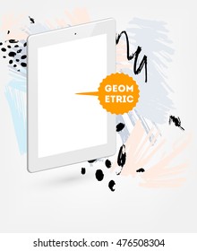 Tablet pc icon with abstract watercolor hipster background design. All aquarelle elements are monochrome and easy to recolor.