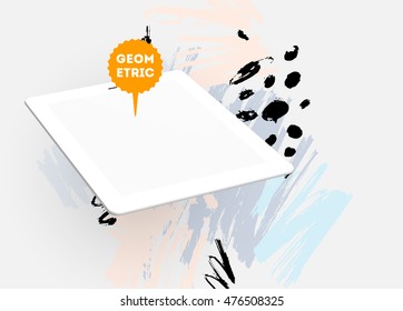 Tablet pc icon with abstract watercolor hipster background design. All aquarelle elements are monochrome and easy to recolor.