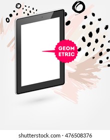 Tablet pc icon with abstract watercolor hipster background design. All aquarelle elements are monochrome and easy to recolor.