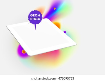 Icono de Tablet PC con diseño de fondo hipster de color de agua abstracto.