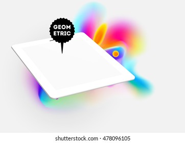 Icono de Tablet PC con diseño de fondo hipster de color de agua abstracto.