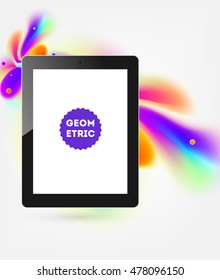 Tablet PC icon with abstract watercolor hipster background design.