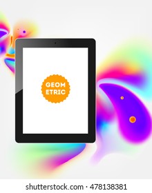 Tablet PC icon with abstract watercolor hipster background design.