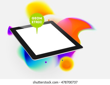 Tablet PC icon with abstract watercolor hipster background design.