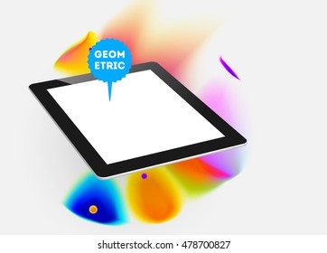 Icono de Tablet PC con diseño de fondo hipster de color de agua abstracto.
