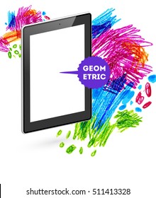 Tablet pc icon with abstract watercolor hipster background design.