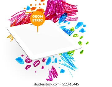 Tablet PC-Symbol mit abstraktem Aquarell-Hipster-Hintergrund-Design.
