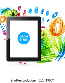 Tablet pc icon with abstract watercolor hipster background design.