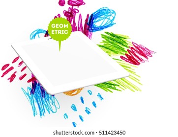 Tablet pc icon with abstract watercolor hipster background design.