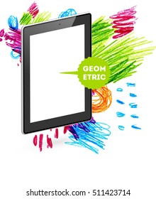 Tablet pc icon with abstract watercolor hipster background design.