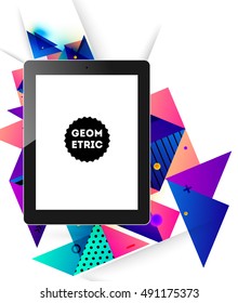 Icono de Tablet PC con fondo geométrico - Ilustración vectorial