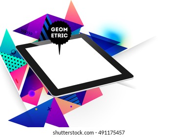 Tablet PC Icon with Geometric Background - Vector Illustration