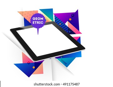 Tablet PC Icon with Geometric Background - Vector Illustration