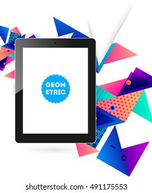 Tablet PC Icon with Geometric Background - Vector Illustration