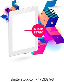 Tablet PC Icon with Geometric Background - Vector Illustration