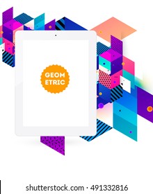 Tablet PC Icon with Geometric Background - Vector Illustration