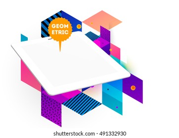 Tablet PC Icon with Geometric Background - Vector Illustration