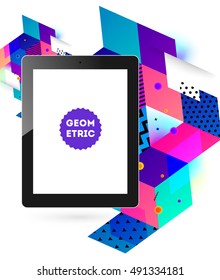 Tablet PC Icon with Geometric Background - Vector Illustration