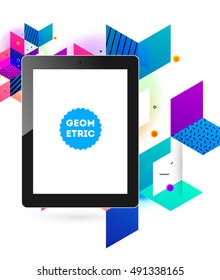 Tablet PC Icon with Geometric Background - Vector Illustration