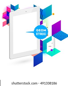 Tablet PC Icon with Geometric Background - Vector Illustration