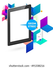 Tablet PC Icon with Geometric Background - Vector Illustration