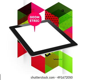 Tablet PC Icon with Geometric Background - Vector Illustration