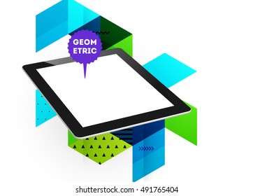 Tablet PC Icon with Geometric Background - Vector Illustration