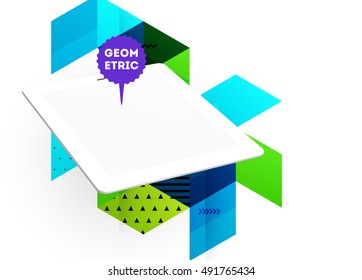 Tablet PC Icon with Geometric Background - Vector Illustration