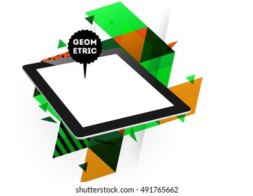 Tablet PC Icon with Geometric Background - Vector Illustration