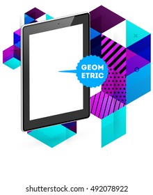 Tablet PC Icon with Geometric Background - Vector Illustration